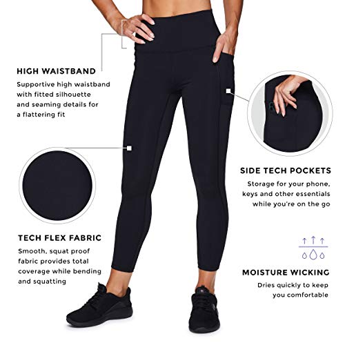 RBX Active High Waisted Squat Proof Ankle Length Leggings for Women, 7/8 Yoga Leggings with Pockets 7/8 Jet Black S