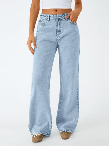 Trendy Queen Women's High Waisted Straight Wide Leg Jeans, Comfort Stretch Baggy Denim Pants SBlue 10