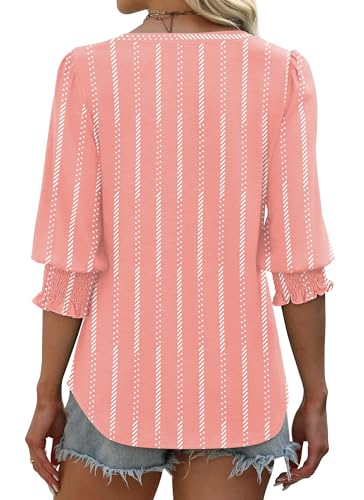 Business Casual Outfits for Women Plus Size Spring Tops for Women 2025 Womens Blouses Dressy Casual 3/4 Sleeve Pink 3XL