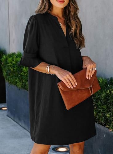 QACOHU Black Dresses for Women Summer V Neck Casual Tunic Loose Flowy Swing Shift Dress Black XL