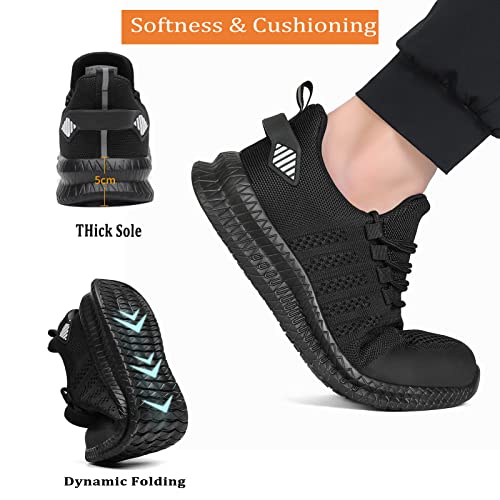 Steel Toe Shoes for Men and Women Comfortable Lightweight Work Safety Shoes Puncture Proof Slip Resistant Indestructible Sneakers Construction Work Utility Black M10.5