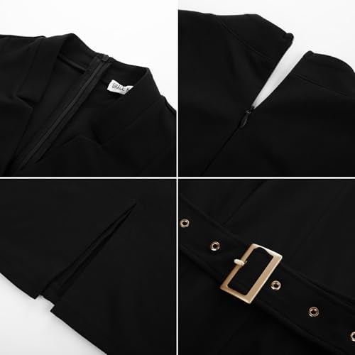 Office Dresses V Neck 3/4 Sleeve Black Dress Church Dresses for Women Elegant Midi Pencil Dress L