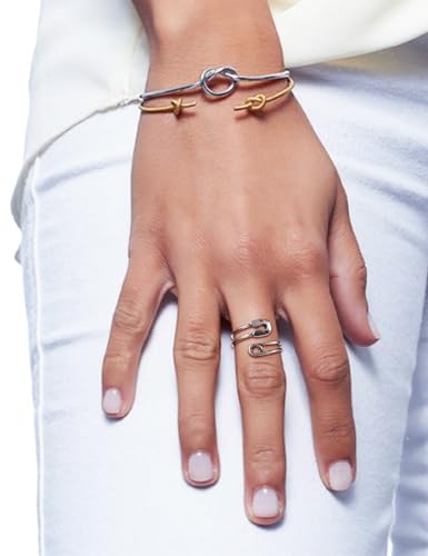 CH.yishi Handmade 925 Sterling Silver Ring Adjustable Stacking Ring Vintage Statement Ring Personalized Jewelry for Women & Men (Safety pin)