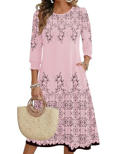 Zeagoo Floral Dresses for Women Summer 3/4 Sleeve Dress with Pockets Summer Midi Dresses for Women Aline Sun Dress Floral-589 XL