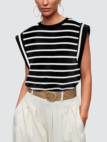 WIHOLL Plus Size Tops for Women Summer Outfits for Women Black and White Striped T Shirt 2026 Beach Vacation Clothes Essentials Fashion Clothing Business Casual Outfits Cruise Spring Tops 2XL