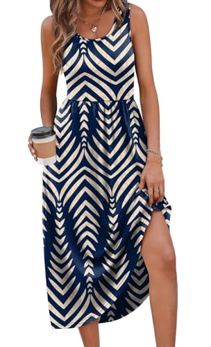 WIHOLL Summer Dresses for Women Flowy Casual Midi Dress Beach Vacation Sundresses with Pockets