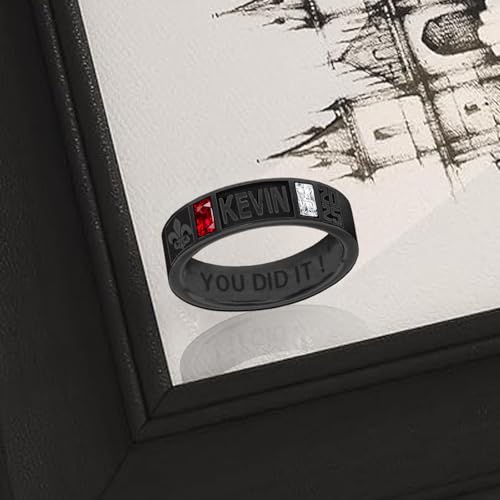 Lypic Personalized 925 Sterling Silver Band Class Ring for Men High School Graduation Ring 2025 College Ring with Birthstone Customized Graduation Jewelry for Men (Style 13)