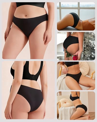 FINETOO 6 Pack Women’s Seamless Hipster Underwear No Show Panties Invisibles Briefs Soft Stretch Bikini Underwears XS-XXL(L)
