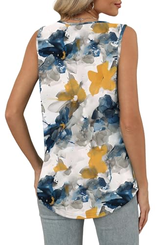 OFEEFAN Summer Outfits for Women Fashion Clothing Tank Tops Loose Fit Workout Sleeveless Tops Patterned-Flower L