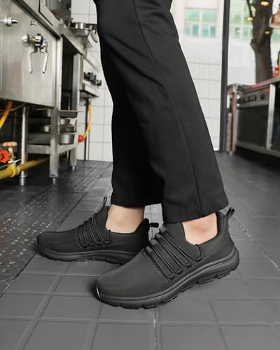 VikoViren Non Slip Work Shoes for Men Restaurant or Food Service Sneakers Breathable Lightweight Water Resistant Walking Shoes Chef Kitchen Footwear Black Size 12
