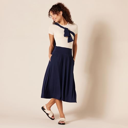 Amazon Essentials Women's Jersey Pull On Midi Length Skirt, Navy, Medium