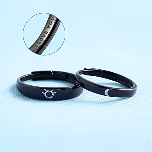 Beydodo Promise Rings For Couples, Friendship Rings Sun and Moon Sterling Silver 925 Black Matching Rings I Love You