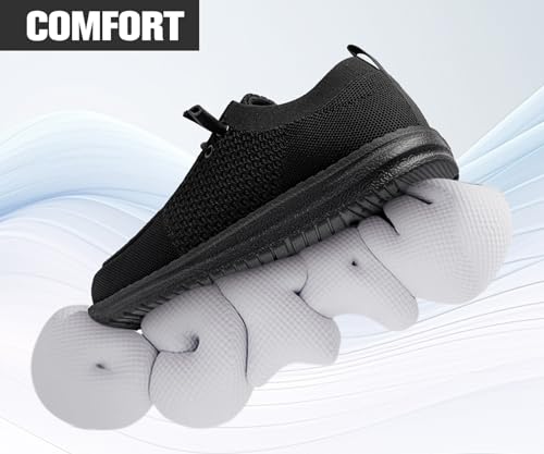 LARNMERN Slip On Steel Toe Shoes Men Lightweight Comfortable Walking Sneakers Safety Work Steel Toe Loafers(10.5 Men, Black)