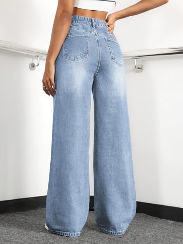 Mars power Straight Leg Jeans for Women,High Waisted Wide Leg Loose Stretchy Boyfriend Denim Pants Baggy Jeans for Women (US, Alpha, Medium, Regular, Regular, Lightblue)
