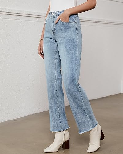 GRAPENT Boho Pants Boyfriend Jeans for Women Tummy Control Womens Pants High Waist Jeans for Women Ice Blue Medium Fits US Size 8 to 10