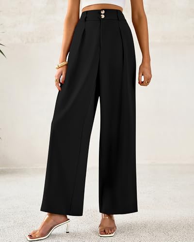 BTFBM Women Wide Leg Dress Pants 2026 High Waisted Button Pleated Business Casual Trousers Office Work Palazzo Pants(Black, X-Large)