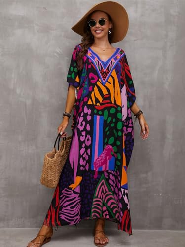 Kaftan Dresses for Women Plus Size Bathing Suit Cover up Caftan Maxi Beach Dresses Dark Purple