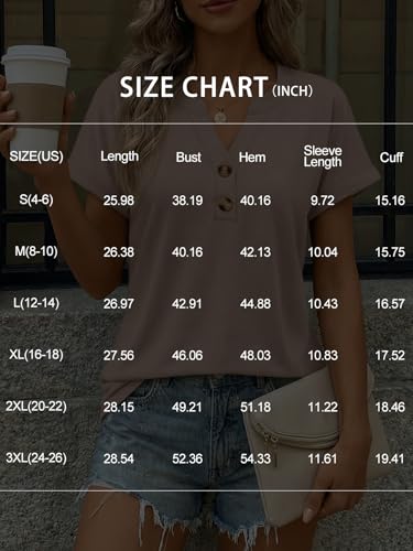 AUTOMET Womens Spring Tops 2026 Short Sleeve Shirts Henley Dressy Casual Blouses V Neck Fashion Tunics Trendy Flowy Clothing Burgundy L