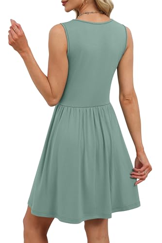 OFEEFAN Sundresses for Women Casual Dresses for Women Spring Babydoll Dress Button Down Cruise Outfits Classy Green M
