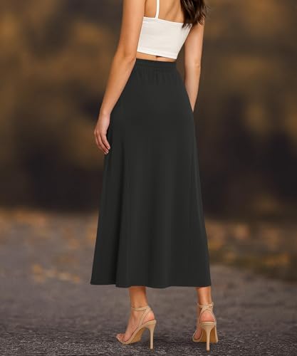 YSYOKOW Long Skirts for Women Flowy Elastic High Waist Midi A-line Skirt for 2026 Casual Boho Trendy(Black, Small)