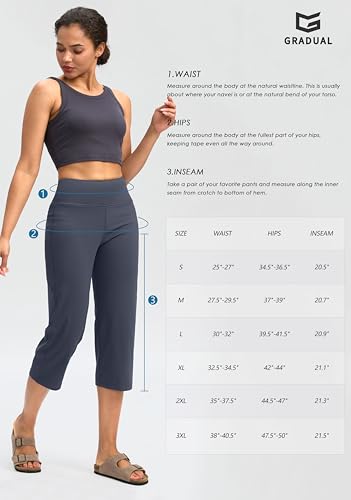 G Gradual Capri Pants for Women High Waist Workout Yoga Pants with Pockets Tummy Control Leggings Crop Straight(Black,L)