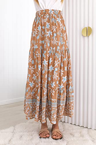 ZESICA Women's 2026 Summer Bohemian Floral Printed Elastic Waist A Line Maxi Skirt with Pockets Clay Medium