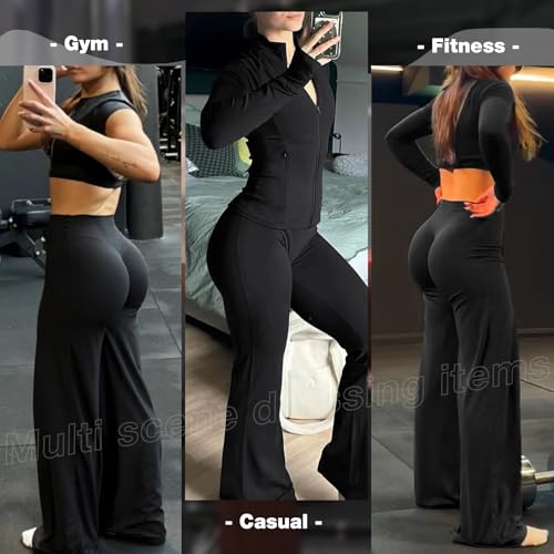 JGS1996 Wide Leg Yoga Pants Bottoms Straight Leg Leggings for Women High Waist Stretch Booty Casual Gym Workout Sweatpants Black