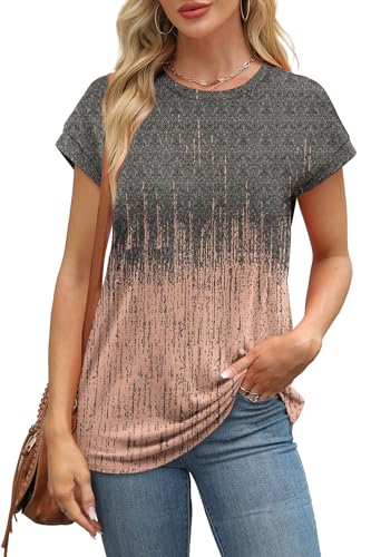 Alaroo Cute Summer Tops for Women 2026 Boho Business Casual Short Sleeve T Shirts Beach Vacation Print 16 L