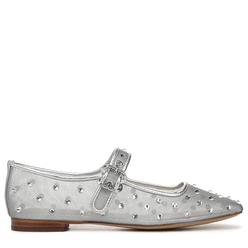 Sam Edelman Women's Michaela Mary Jane Flat, Soft Silver Glitz Mesh, 6.5