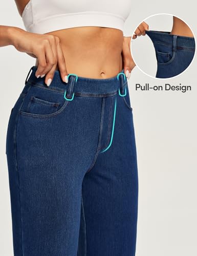IUGA Straight Leg Jeans for Women Stretchy Pull On Sweatpant Jeans Women High Waisted Bootcut Jean Trendy Denim Pants Dark Blue