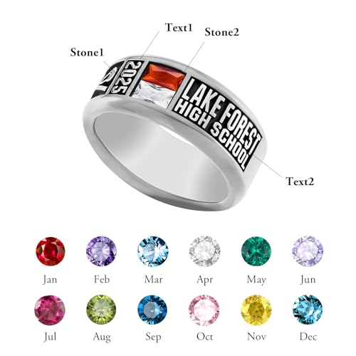 MEIDERBO Personalized Class Ring High School College Custom Birthstone Ring 925 Sterling Silver Engraved 2025 Graduation Jewelry Gift for Men Size 4-15