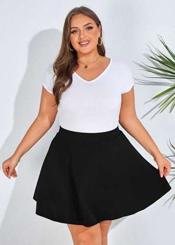 Hanna Nikole Plus Size Women's Skater Skirt High Waist Fashion Flared Versatile Black Short Skort with Pocket 5X