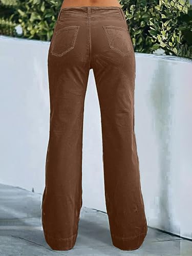 Flamingals Women's Wide Leg Pants for Women Mid Waist Dress Flare Straight Leg Corduroy Pants Workout Jeans Trendy Coffee L