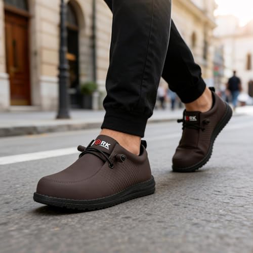 LARNMERN Slip On Steel Toe Shoes Men Loafers Waterproof Work Safety Lightweight Comfortable Walking Sneakers(10 Men, Dark Brown)