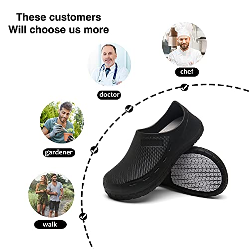 JSWEI Size 11.5 Nursing Nurse Shoes - Black Gardener Men Indoor & Outdoor Chef Shoes - Non-Slip Water Proof Work Mens Clogs - Comfortable for Office & Working