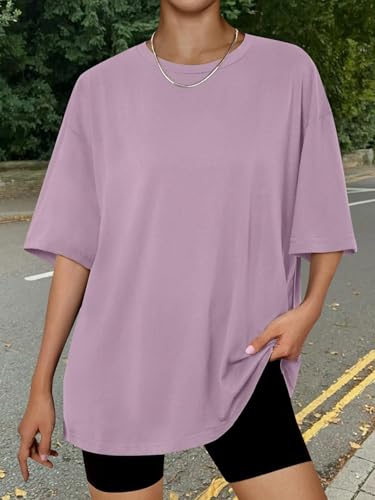 Trendy Queen Womens Oversized Summer T Shirts Plus Size Capsule Wardrobe Tops Short Sleeves Fashion Workout Clothes 2026 DarkPink 2XL