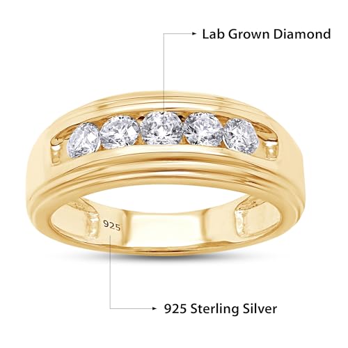 SAVEARTH DIAMONDS Men's Wedding Band Ring 1/2 Carat Round Lab Grown Diamond Engagement or Anniversary Ring (0.50 Cttw) In 14k Yellow Gold Plated Sterling Silver Fine Jewelry Size 10