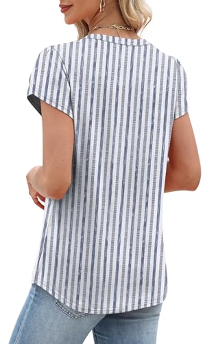 Blouses for Women Buinsess Casual Outfits Spring Tops Womens Clothes Trendy 2026 T Shirts for Women Dressy Tops Cap Sleeve Vacation Outfts Blue Stripes S