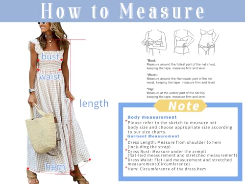 chouyatou Women's Retro Plaid Smocked Dress Spaghetti Strap Flounce Long Dress (Small, Khaki)
