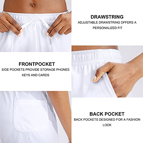 G Gradual Women's Bermuda Shorts Jersey Shorts with Deep Pockets 7" Long Shorts for Women Lounge Walking Athletic (White, X-Large)