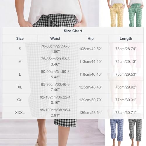 Bermuda Shorts for Womens Drawstring Elastic High Waisted Stripe and Gingham Wide Leg Beach Shorts Slacks with Pockets Pink