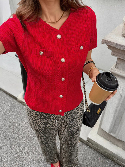 Button Down Short Sleeve Cardigan