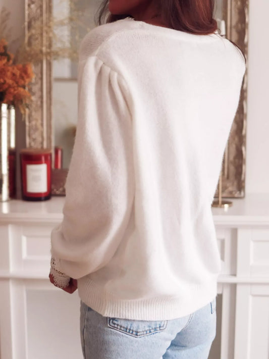 Lace Trim V-Neck Cardigan