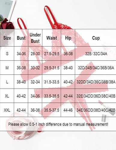 Avidlove Lace Lingerie Set for Women Sexy Cutout Matching Bra and Panty Sets 2 Piece Wireless Bralette Outfits Red L