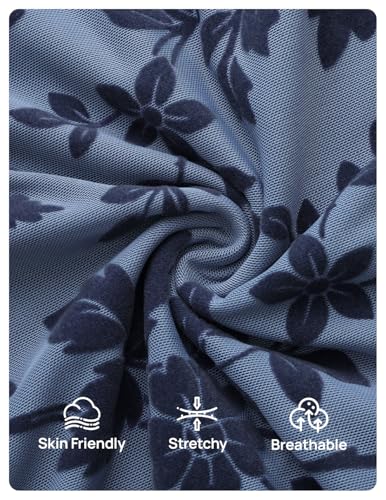 ZESICA Women's Summer Short Sleeve Floral Bodycon Dress 2026 Ruched Mesh Wedding Guest Cocktail Party Maxi Dresses Dusty Blue Medium