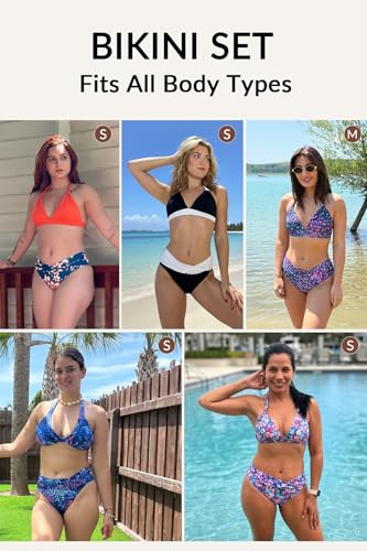 Yonique Women Two Piece Bathing Suits Push Up Bikini Set Halter Swimsuit Vintage Swimwear Aqua Green L