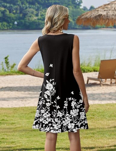 Zeagoo Womens Dresses Floral Casual Summer Dresses Sleeveless Mini Shift Dress A-Line Swing Knee Length Short Sun Dress for Beach Travel