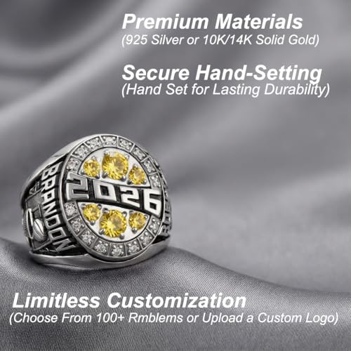 QHQPQ Class Rings for Men High School 925 Sterling Silver Graduation Ring Class of 2025 Gifts Graduation Jewelry Personalized University College Custom Ring Birthstone Rings Sizes 5-15