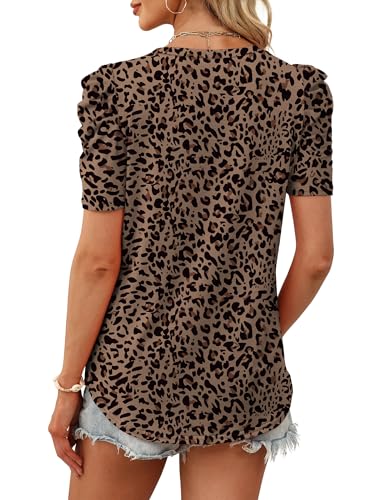 WIHOLL Womens Tops Leopard Print 2026 Trendy Spring Break Summer Tops Tshirts Shirts Dressy Casual Short Sleeve Office Work Blouses Date Outfits Cheetah Fashion Clothing L