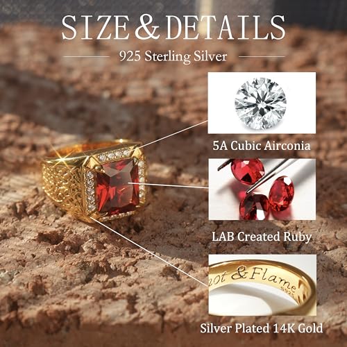 PEIMKO Red Ruby Ring for Men 14K Gold Plated in Sterling Silver Celtic Knot Red Ruby Wedding Band Ring Size 7